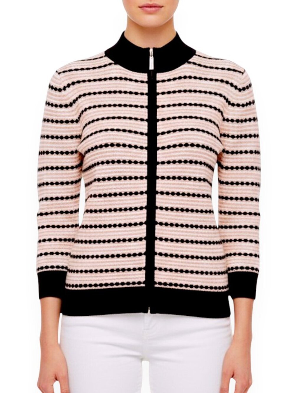 St. John Sport Knit Cardigan Jacket Striped Zip Front $900 New NWT Size M